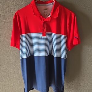 Puma Golf Boys Polo Shirt Red White Blue Striped Classic XL Travel Dress spring
